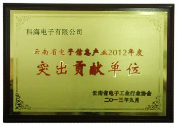 安博中国云南省电子信息产业2012年度“突出贡献单位”